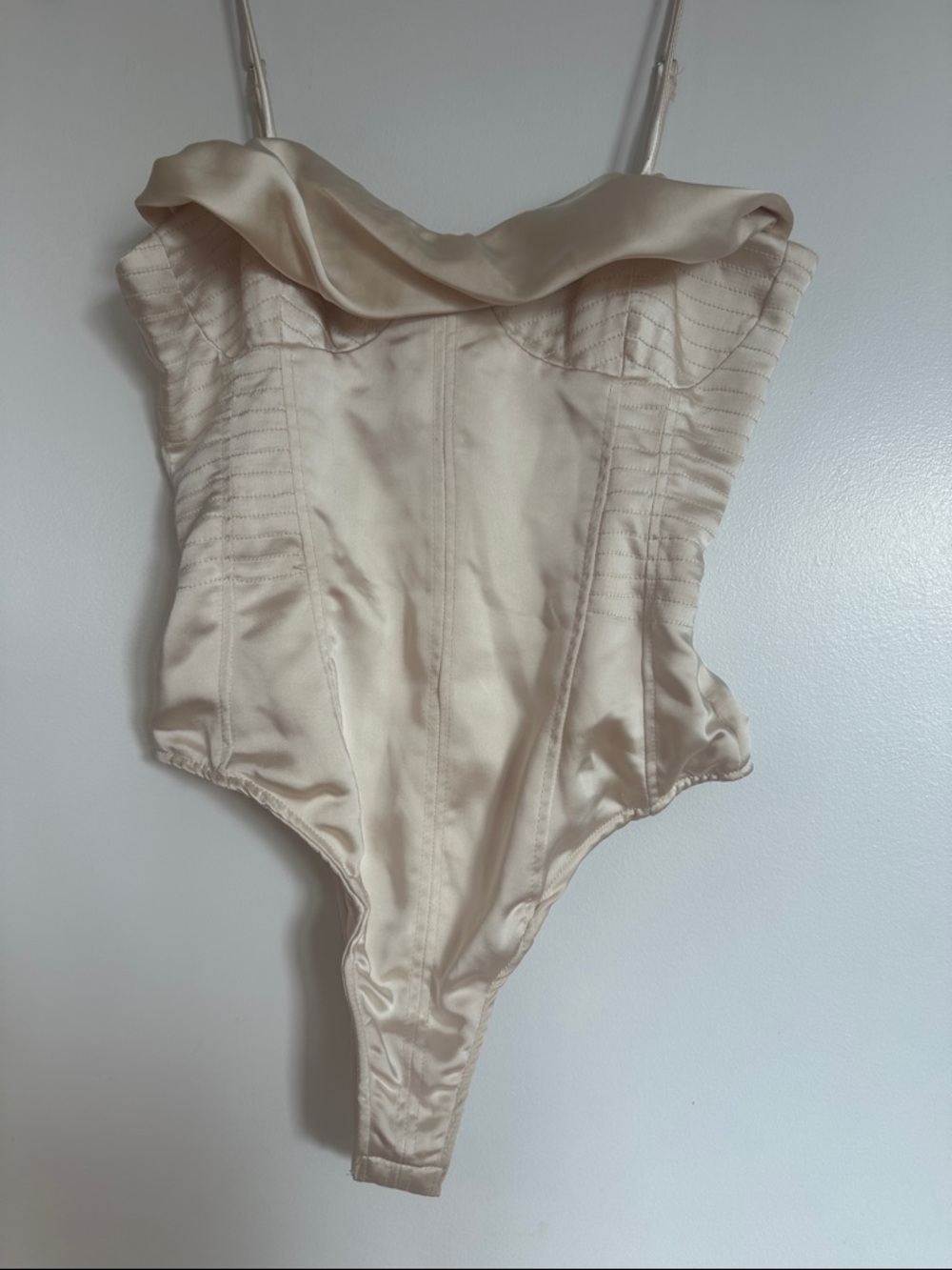Zara Cream Satin Corset-Style Bodysuit